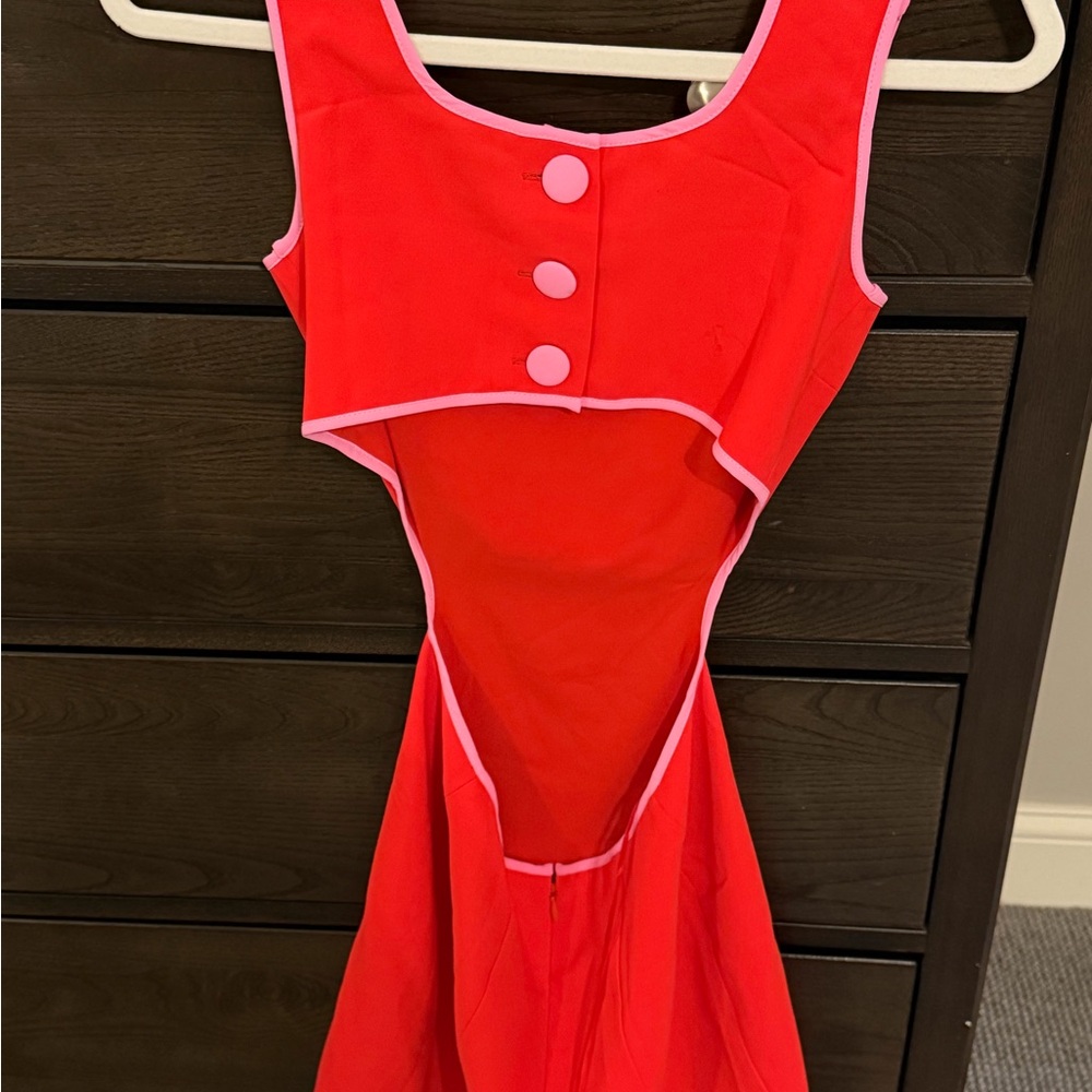 Amanda Uprichard Red and Pink Cutout Two-Piece Dress - Picture 2 of 5